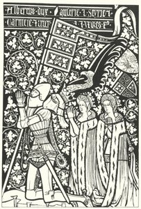 Albert III., Herzog von Österreich, mit seinen beiden Ehefrauen, Elisabeth von Böhmen und Beatrice von Nürnberg (Gravur) von German School
