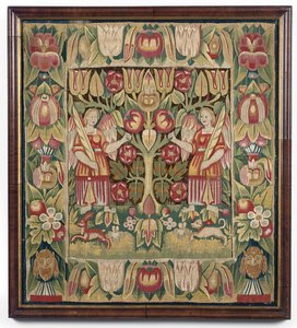 Allegorischer Wandteppich-Kissenbezug, Norddeutschland, wahrscheinlich Hamburg, ca. 1600-50