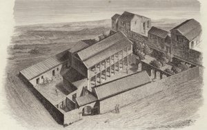 Antike griechische Häuser in Moudleja, Syrien. Illustration für Bilder-Atlas (Stich) von German School