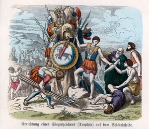 Alte Geschichte. Griechenland. Kriegstrophäen (Gravur)