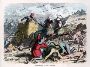 Alte Geschichte. Persien. Kriegsschariot mit Sicheln in den Rädern (Gravur)