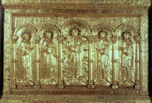 Antependium mit Christus und den Stiftern zu seinen Füßen zwischen den Erzengeln Gabriel, Raphael und Michael und St. Benedikt