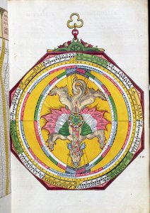 BT1.70.2 Volvelleor mit dem Tierkreis, Illustration aus Astronomicum Caesareum von Peter Apian (Bennewitz) (1495-1552) veröffentlicht in Ingolstadt, 1540 (kolorierter Holzschnitt)