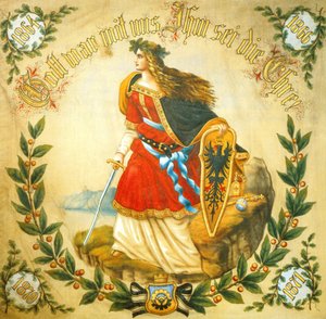 Banner mit dem Bild von Germania, Symbol eines vereinten Deutschlands, ca. 1918