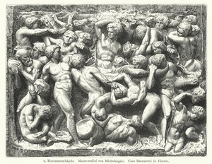 Kampf der Kentauren, Marmorrelief von Michelangelo (Gravur) von German School