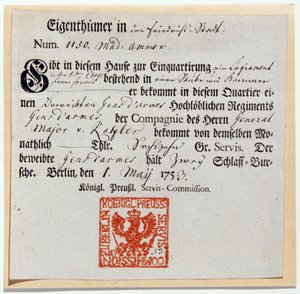 Einquartierungsschein, 1759