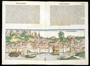 Vogelperspektive von Konstanz, aus der Nürnberger Chronik von Hartmann Schedel (1440-1514) 1493 von German School