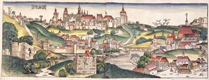 Vogelperspektive von Prag, aus der Nürnberger Chronik von Hartmann Schedel (1440-1514) 1493
