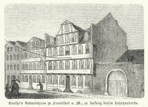 Geburtsort des deutschen Autors Johann Wolfgang von Goethe, Frankfurt am Main, frühes 19. Jahrhundert (Gravur)