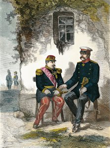 Bismarck im Gespräch mit Napoleon III. nach seiner Gefangennahme in der Schlacht von Sedan, 2. September von German School