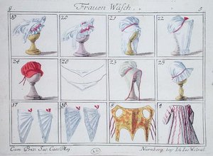 Hauben und Korsetts, aus einer Serie über Frauenkleidung von German School