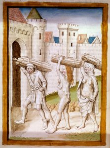 Holzfäller. Miniatur aus einer deutschen Übersetzung der Fabeln von „Kalila und Dimna“ von Bidpai. 15. Jahrhundert