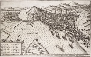 Buda und Pest von den Christen belagert im Jahr 1602, Illustration aus einem Buch über die osmanischen Feldzüge in Europa, graviert von Paul Furst (ca.1605-66)