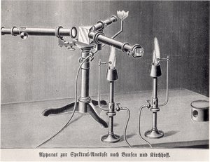 Bunsen-Kirchhoff-Spektroskop, erfunden von Robert Bunsen und Gustav Kirchhoff, 1859