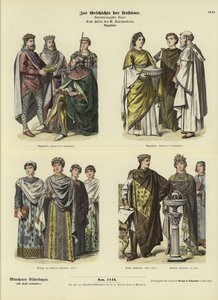 Byzantinische Kostüme, erste Hälfte des 6. Jahrhunderts von German School