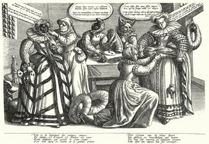 Karikatur über Frauenkostüme, Anfang des 17. Jahrhunderts (Gravur) von German School