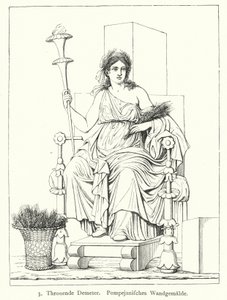 Ceres, römische Göttin der Ernte, auf dem Thron, Wandmalerei aus Pompeji von German School