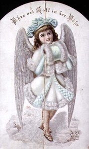 Weihnachtskarte eines Engels mit einem Muff, deutsch, um 1880 von German School