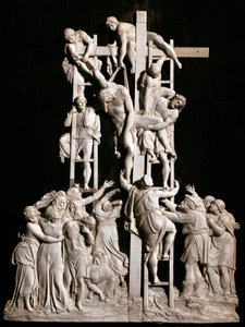 Abnahme vom Kreuz. Elfenbeinskulptur der deutschen Schule