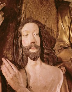 Detail der Taufe Christi (polychromes Holz) von German School