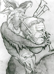 Teufel spielt Menschenkopf als Dudelsack, 1144 von German School