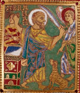 Emailleplatte darstellend den Propheten Abraham und das Opfer Isaaks. Rheinische Schule. 12. Jahrhundert. Florenz, Museo Nazionale del Bargello