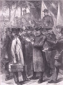 Englische Bewohner verlassen Paris, Cassells Geschichte des Krieges zwischen Frankreich und Deutschland, veröffentlicht von Cassell and Company Limited, ca. 1890 (Lithografie) von German School