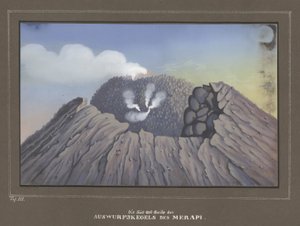 Ausbruch des Mount Merapi, Pl.III, Topographischer und Naturwissenschaftlicher Atlas zur Reise durch Java, von Dr.Fr.Junghuhn, Magdeburg 1845