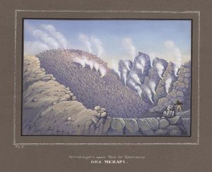 Ausbrüche und innere Wand des Merapi Vulkans, Pl. V aus Topographischer und Naturwissenschaftlicher Atlas zur Reise durch Java, von Dr.Fr.Junghuhn, Magdeburg 1845