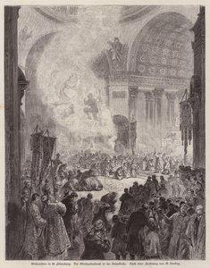 Abendgottesdienst in der Kasaner Kathedrale, St. Petersburg, Russland, zu Weihnachten (Stich) von German School
