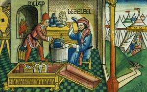 Exodus 31:2-8 Bezalel und Oholiab fertigen die Bundeslade an, aus der Nürnberger Bibel (Biblia Sacra Germanaica) von German School