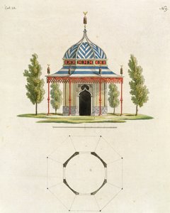 Außenansicht eines chinesischen Gartentempels, aus Recent New Ideas for the Garden, veröffentlicht 1779