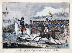 Friedrich auf seinem weißen Pferd in der Nähe von Molwitz