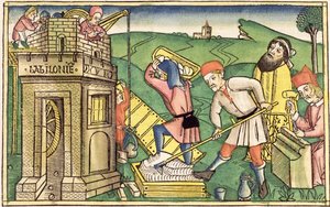 Genesis 11:1-9 Der Bau des Turms von Babel, aus der Nürnberger Bibel (Biblia Sacra Germanaica) von German School