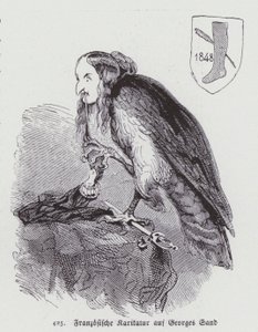 Deutsche Karikatur der französischen Schriftstellerin George Sand aus dem 19. Jahrhundert (Lithografie) von German School
