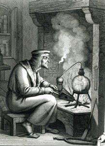 Illustration aus Goethes Faust, die Mephistopheles zeigt, wie er einen Homunkulus erschafft, 1854 von German School
