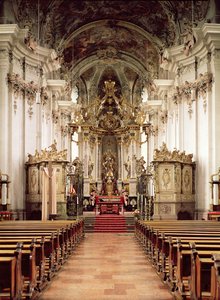 Innenraum, entworfen von Balthasar Neumann (1687-1753) 1734-54 von German School