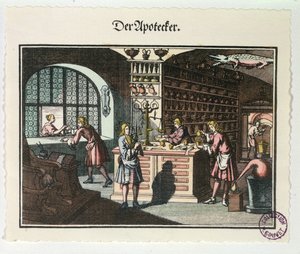 Innenraum eines Apothekers, ca. 1700 von German School