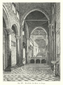 Innenraum der Kirche Santa Maria della Pieve, Arezzo, Italien (Stich) von German School