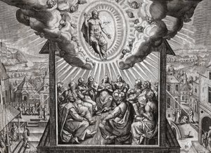 Jesus Christus und die Apostel. (Gravur)