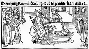 Jüdischer Geldverleiher mit seiner Familie empfängt Kunden, 1491