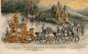 König Ludwig II. von Bayern reist in einem goldenen Schlitten zum Schloss Neuschwanstein von German School