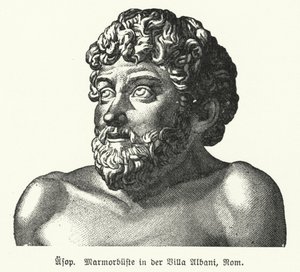 Marmorbüste von Äsop (ca. 620-564 v. Chr.), antiker griechischer Fabeldichter (Lithografie) von German School