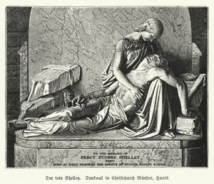 Denkmal für den englischen Dichter Percy Bysshe Shelley, Christchurch Priory, Dorset (Lithografie) von German School