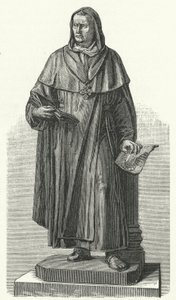 Denkmal für den deutschen Heiligen Albertus Magnus an seinem Geburtsort Lauingen, Bayern (Gravur) von German School