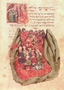 Moses führt die Kinder Israels durch das Rote Meer, aus einem jüdischen Gebetbuch, Hamburg, 1427