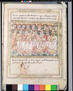 Ms 99 fol.15v Gruppe von siebzehn Männern, aus der Apokalypse von Valenciennes von German School