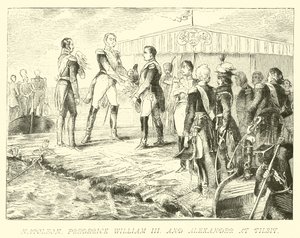 Napoleon, Friedrich Wilhelm III. und Alexander in Tilsit von German School