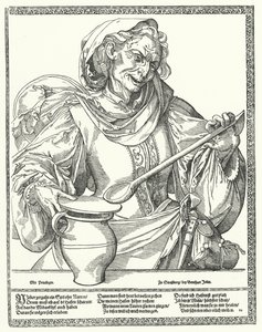 Alte Frau mit Krug und Löffel