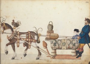Festzugsschlitten in der Parade, ca. 1640 (Feder und Tinte, Aquarell und Waschungen)